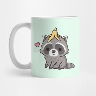 Cute Raccoon With Banana Peel On Head Mug